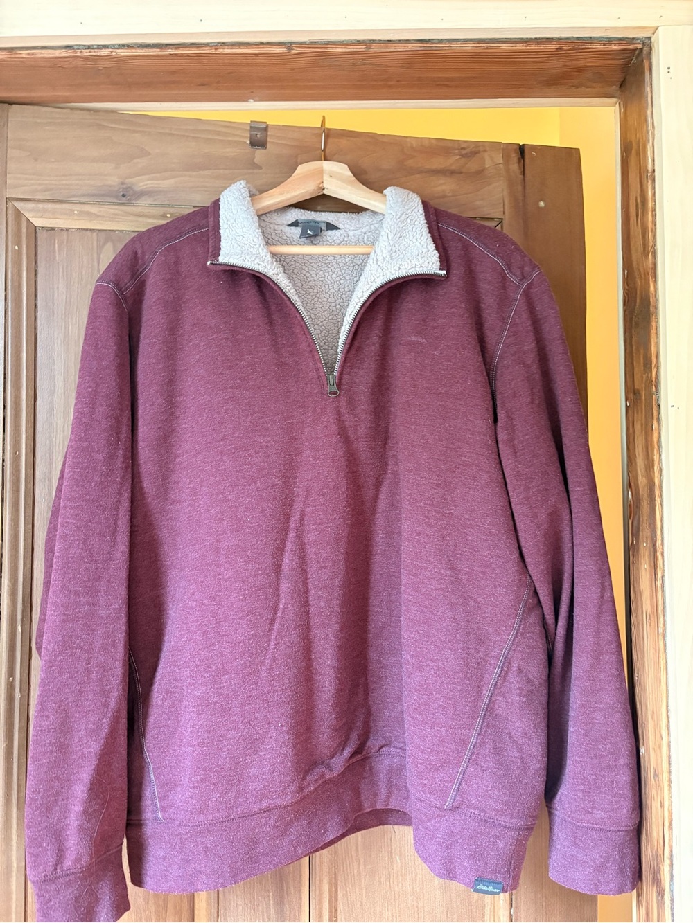 Eddie Bauer Men's Maroon Quarter-Zip Sherpa-Lined Sweater